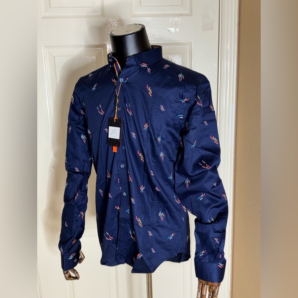 Eight X Modern Classic Button Down Shirt Color Navy Size L - Picture 2 of 10